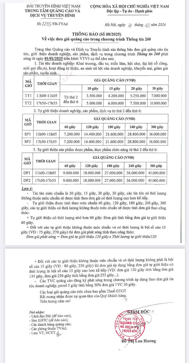 Báo giá VTV3 Thông tin 260