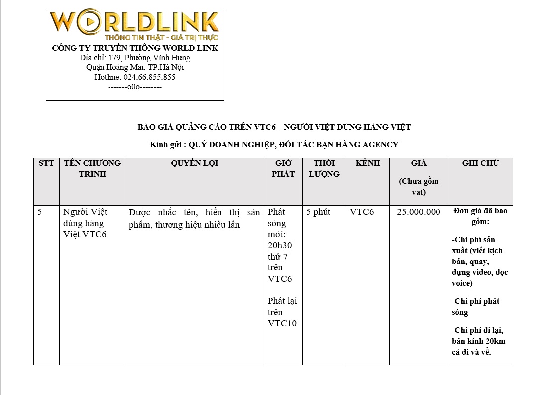 báo giá quảng cáo vtc6 người việt dùng hàng việt