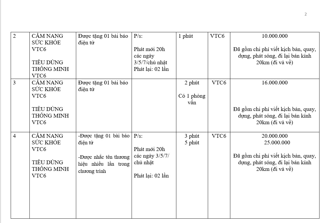 BÁO GIÁ QUẢNG CÁO TRUYỀN HÌNH VTC MỚI NHẤT