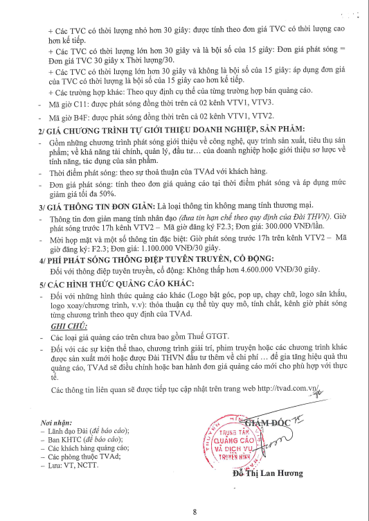 Báo giá quảng cáo TVC trên truyền hình vtv